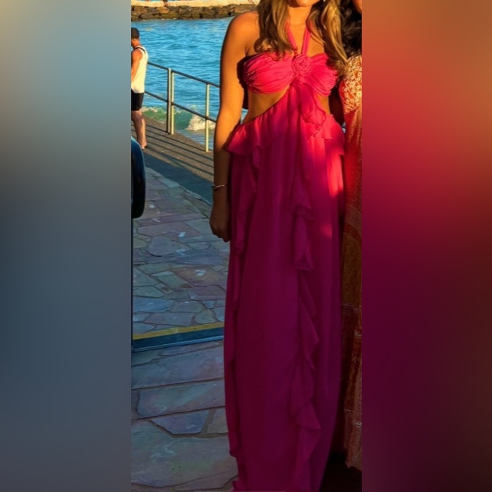 Selfie Leslie Pink Ruched Halter Gown